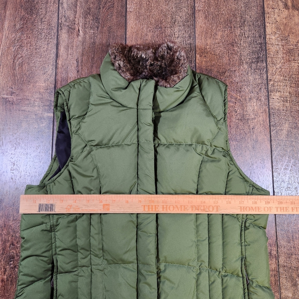 Eddie Bauer Goose Down Faux Fur Collar Quiltee Puffer Vest Women's L Olive Green - Picture 7 of 9